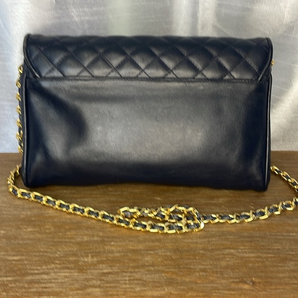 Vanessa Navy Quilted Braided Foldover Shoulder Bag - Picture 2 of 9